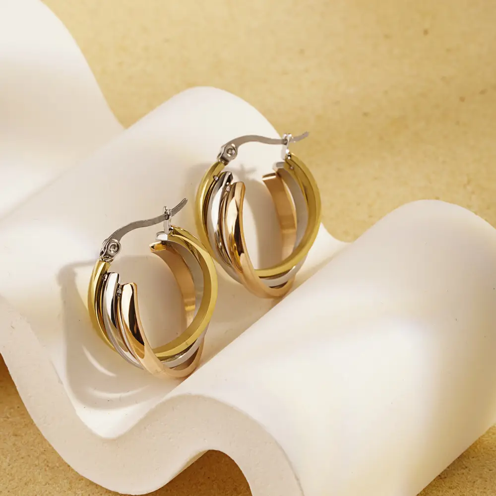 Stainless Steel Three Color Ear Rings for Women
