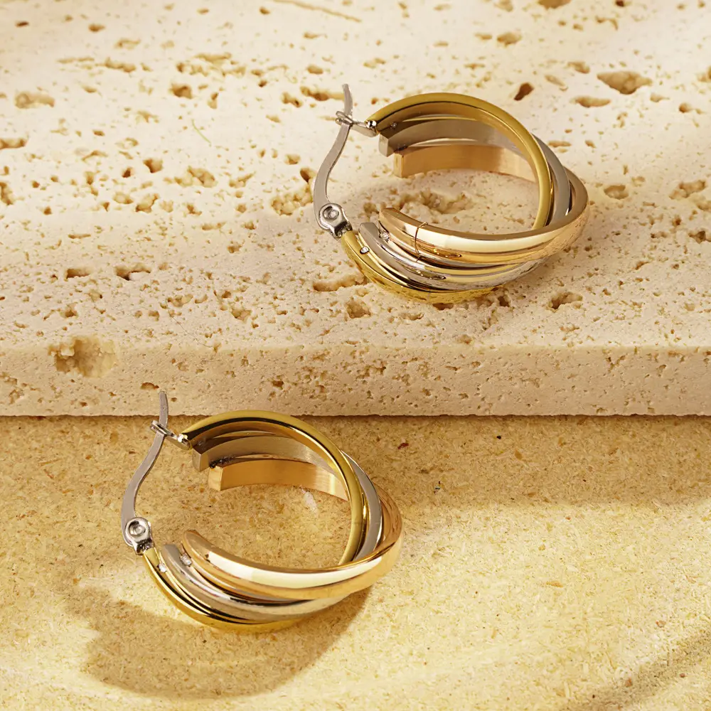 Stainless Steel Three Color Ear Rings for Women