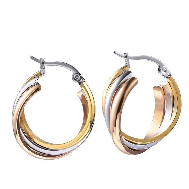 Stainless Steel Three Color Ear Rings for Women