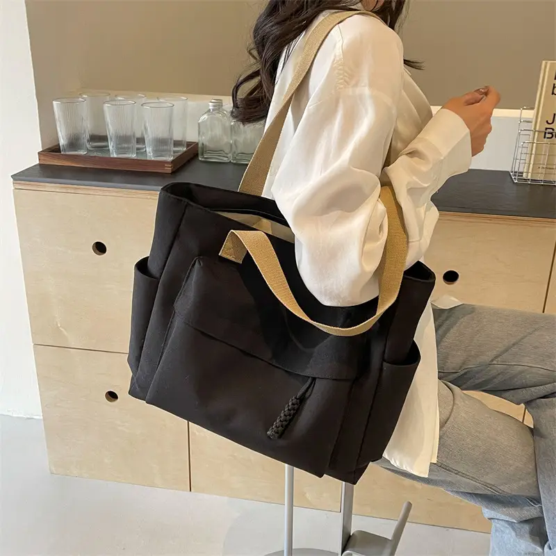 Women Large Capacity Tan Canvas Shoulder Bag 2026 - Image 5