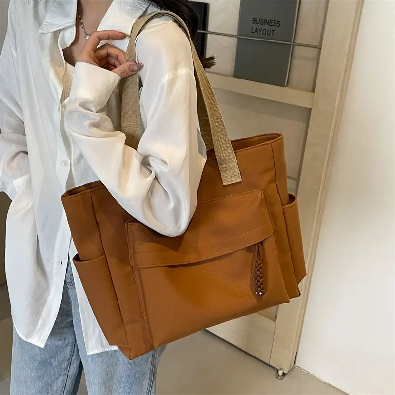 Women Large Capacity Tan Canvas Shoulder Bag 2026 - Image 6