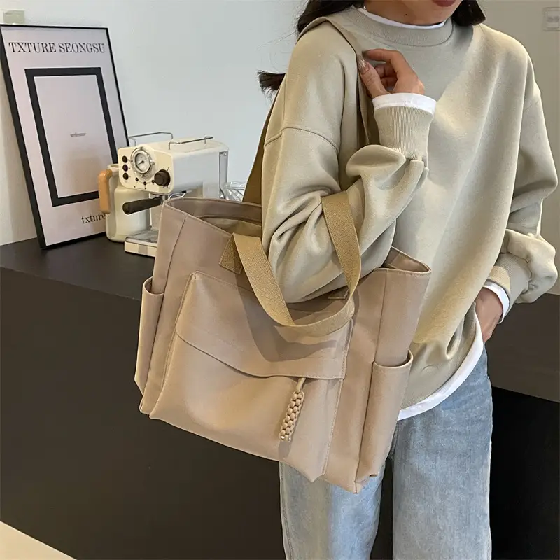 Women Large Capacity Tan Canvas Shoulder Bag 2026 - Image 7