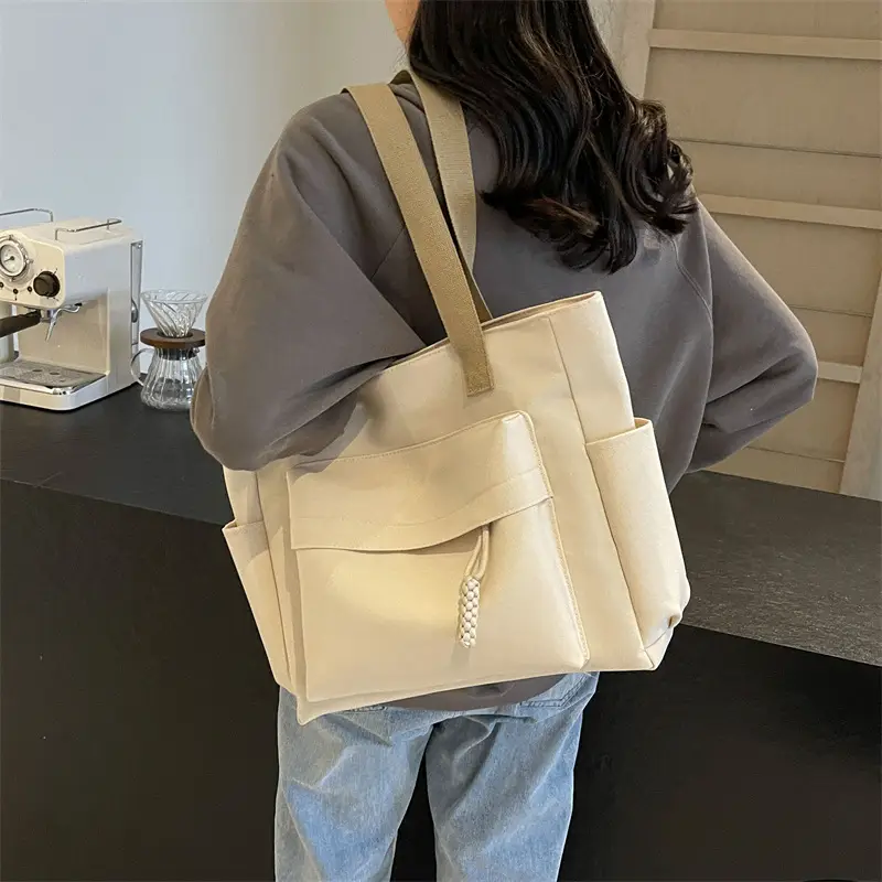 Women Large Capacity Tan Canvas Shoulder Bag 2026 - Image 8