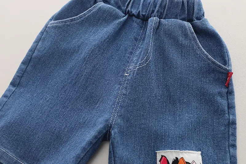 Boys Star Print Cotton Shorts Set Brown Blue — feature 12