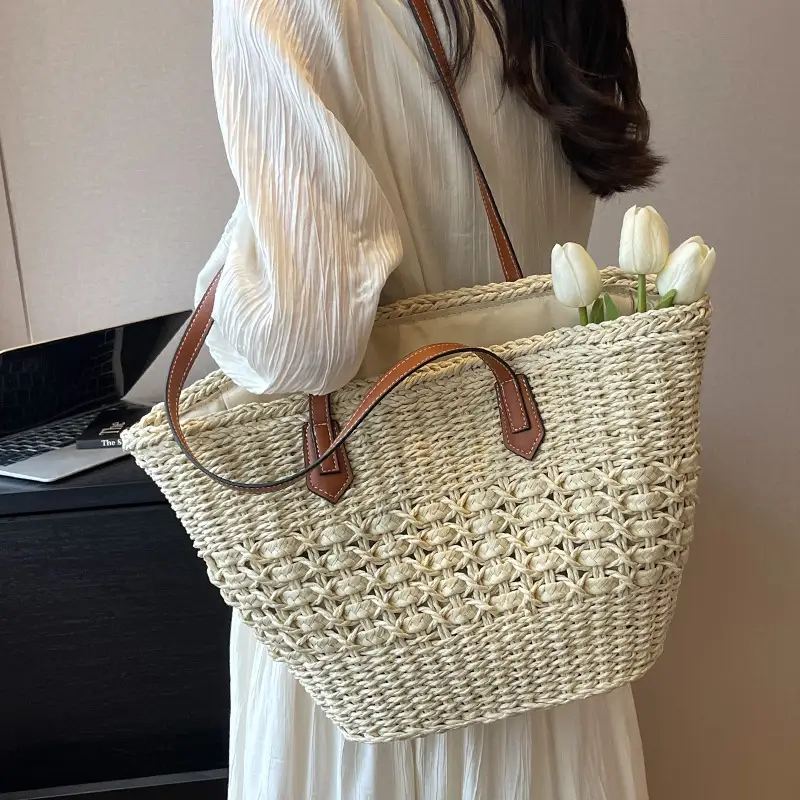 Women Woven Straw Bag Large Capacity Summer Beach Tote