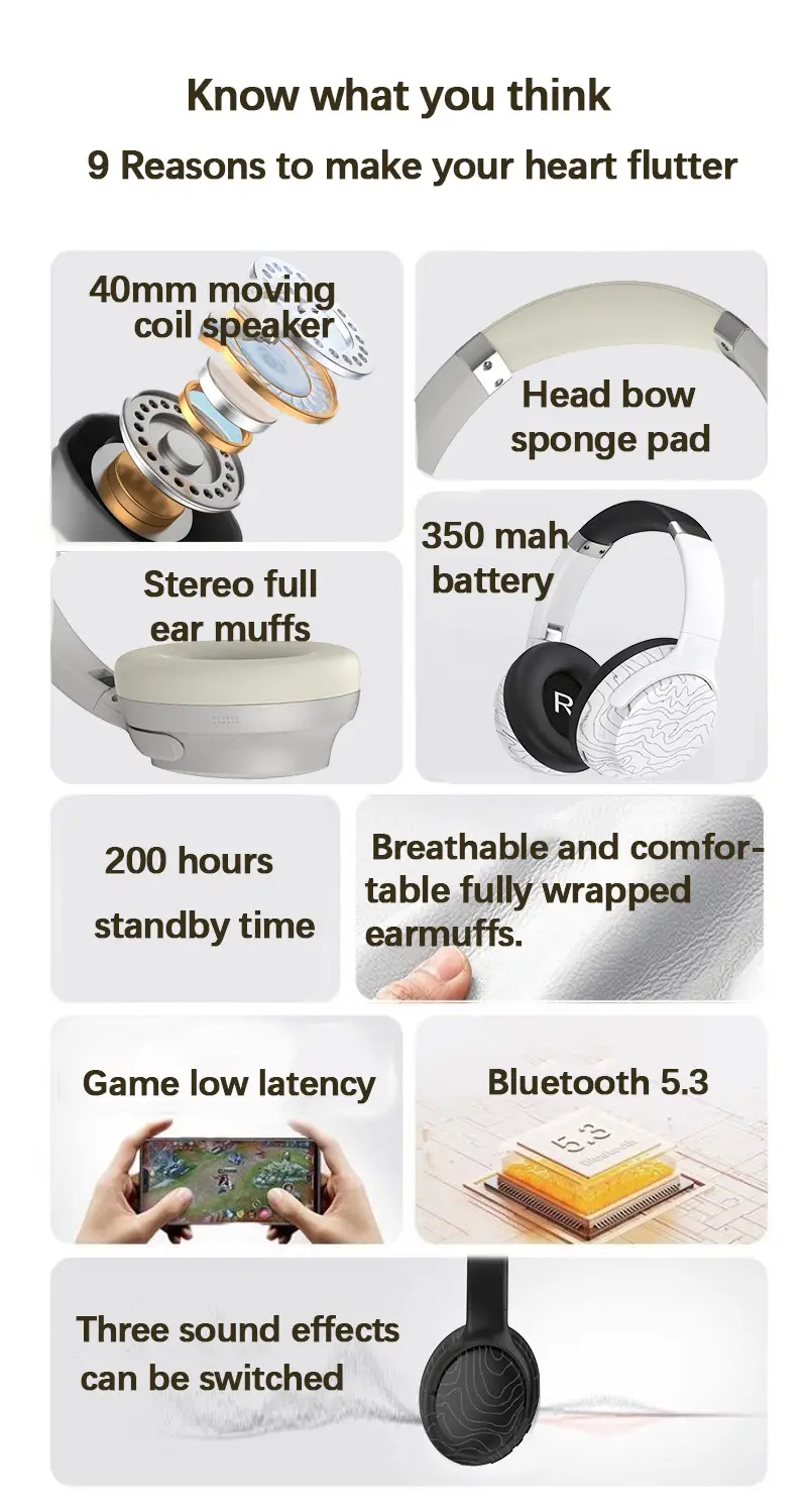 Wireless Bluetooth 5.3 Cross-Border Headphones with 3 Sound Effects β feature 5