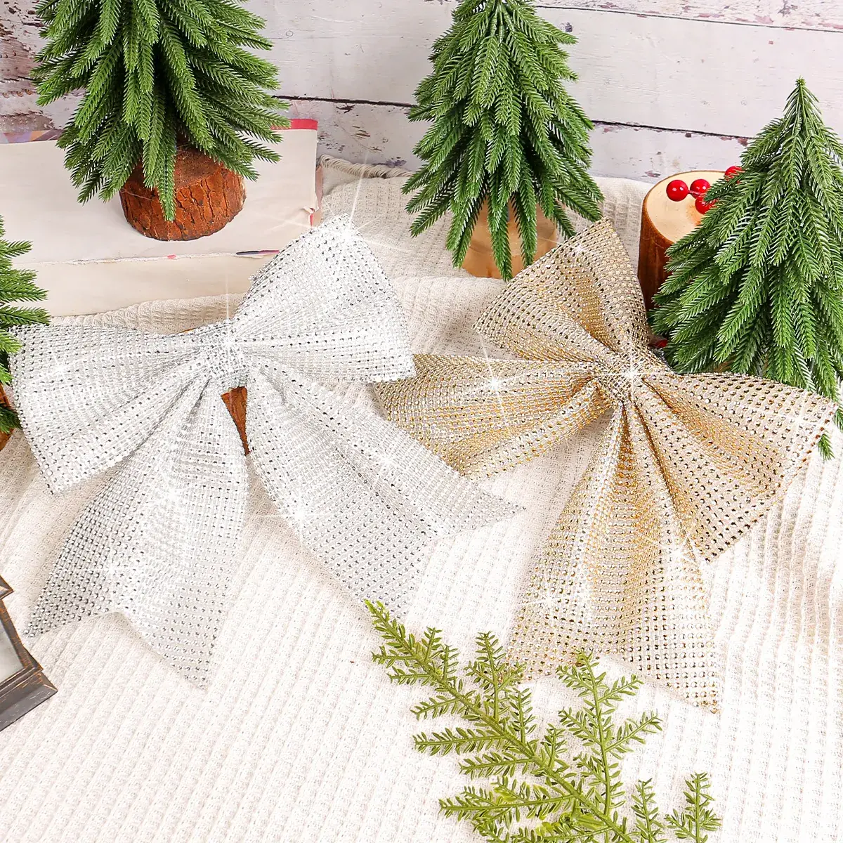 Silver Sparkly Bow Pendant for Christmas Tree Decoration - Image 6