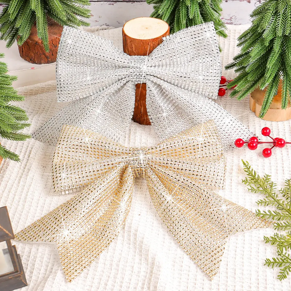 Silver Sparkly Bow Pendant for Christmas Tree Decoration - Image 8