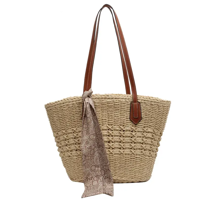 Large Capacity French Style Straw Shoulder Bag for Women - Image 7