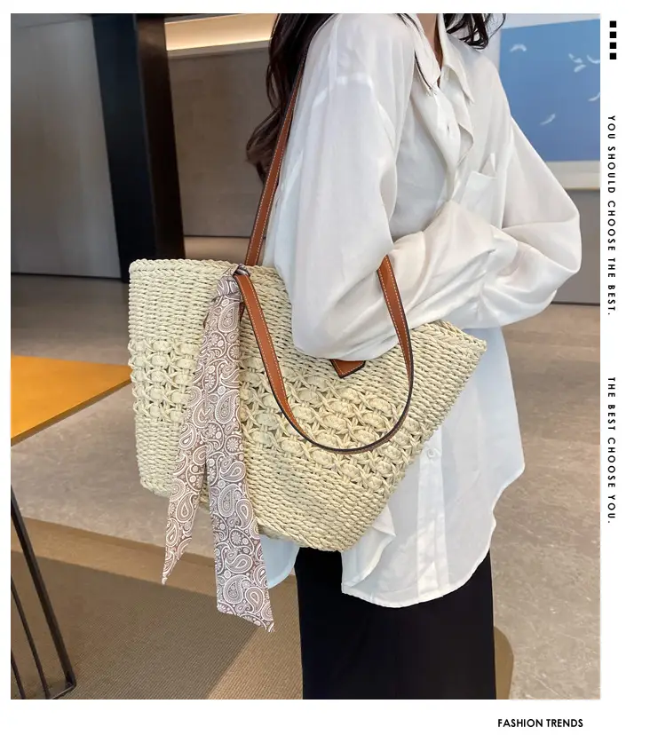 Large Capacity French Style Straw Shoulder Bag for Women — feature 10
