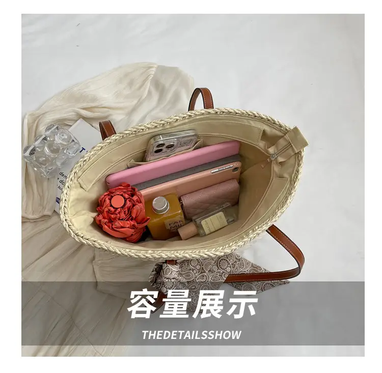 Large Capacity French Style Straw Shoulder Bag for Women — feature 16