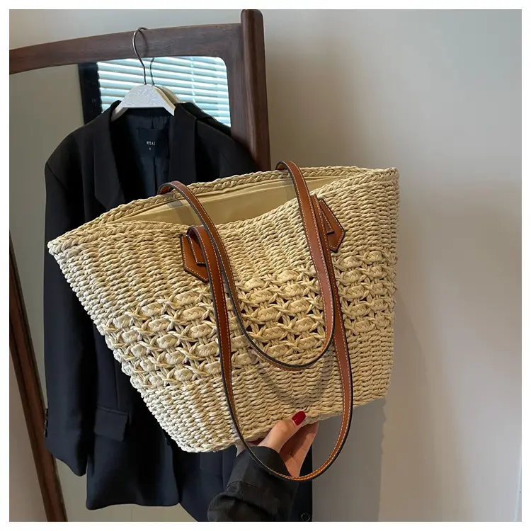 Large Capacity French Style Straw Shoulder Bag for Women — feature 19