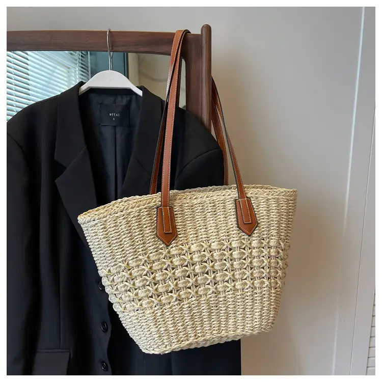 Large Capacity French Style Straw Shoulder Bag for Women — feature 21