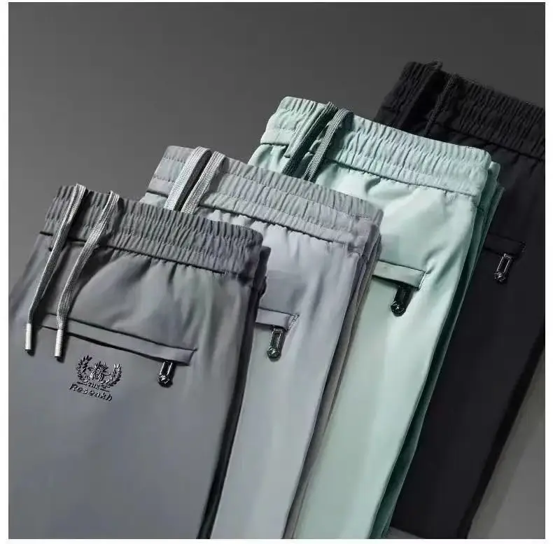 Men Elastic Waist Loose Grey Trousers Spring Autumn — feature 15