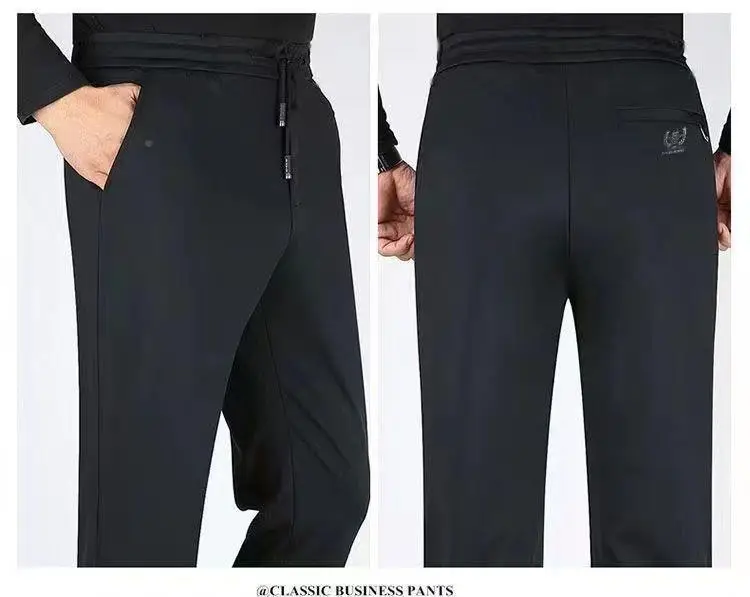 Men Elastic Waist Loose Grey Trousers Spring Autumn — feature 6