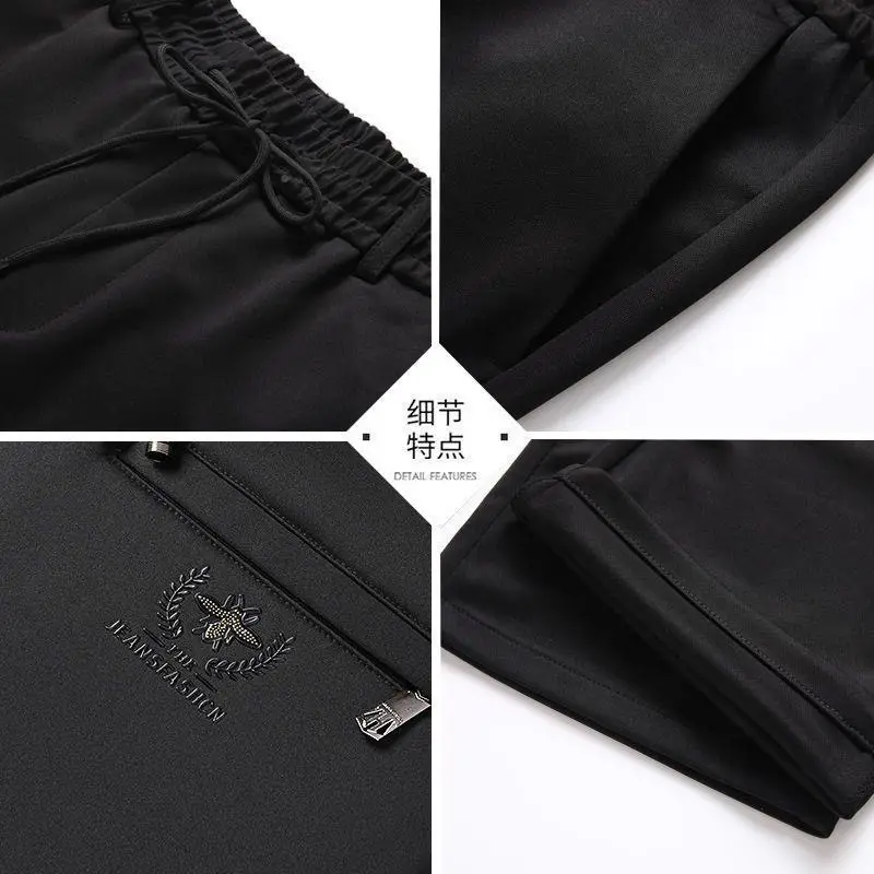 Men Elastic Waist Loose Grey Trousers Spring Autumn — feature 7