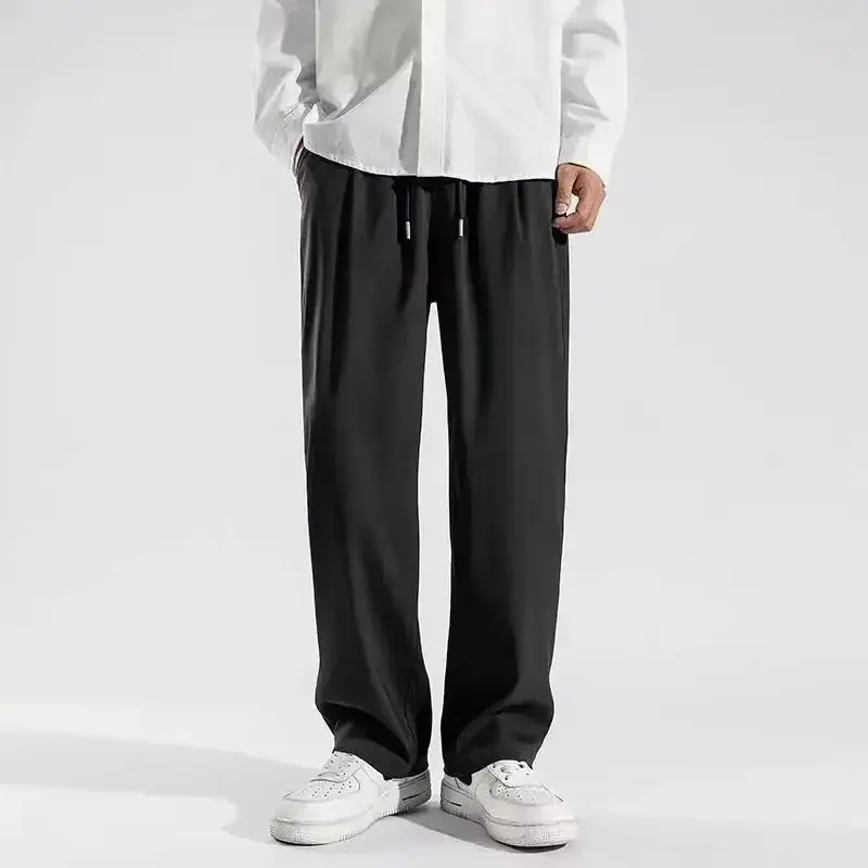 Men Elastic Waist Loose Grey Trousers Spring Autumn - Image 28