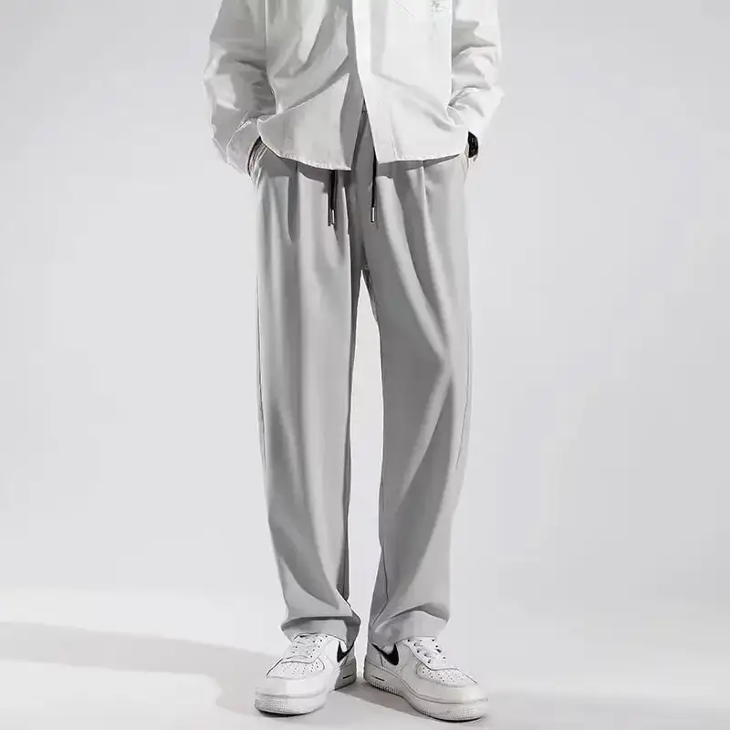 Men Elastic Waist Loose Grey Trousers Spring Autumn - Image 45