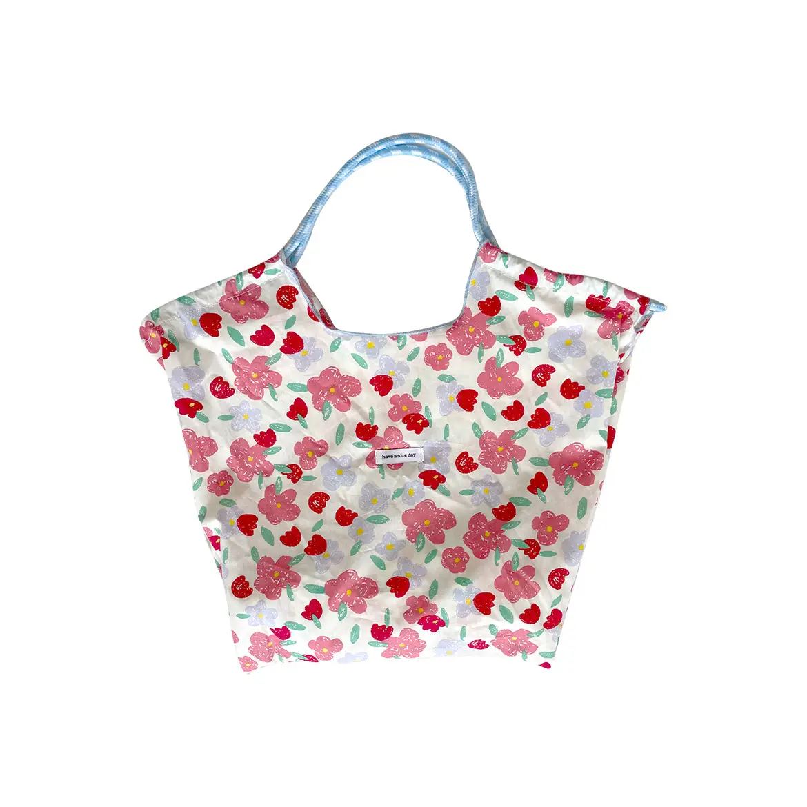 Floral Canvas Shoulder Bag Large Capacity Drawstring
