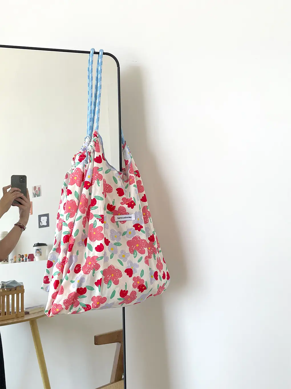 Floral Canvas Shoulder Bag Large Capacity Drawstring — feature 14