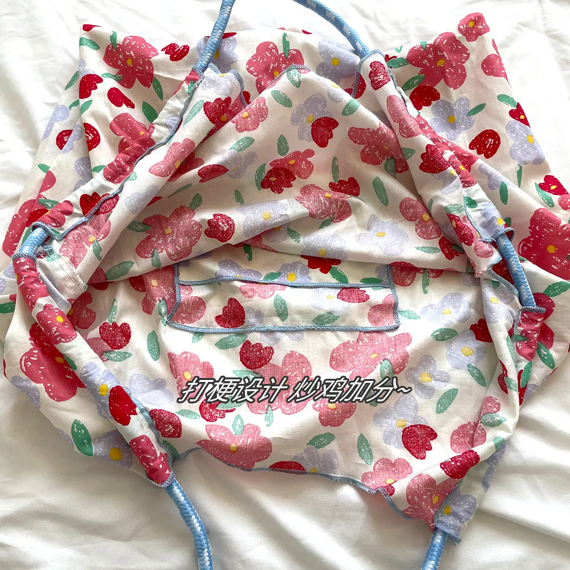 Floral Canvas Shoulder Bag Large Capacity Drawstring — feature 18