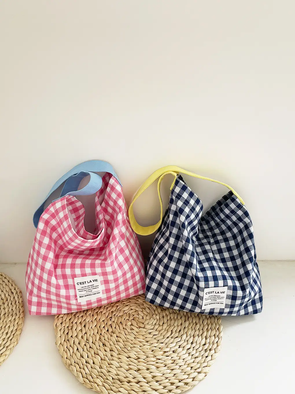Striped Plaid Canvas Shoulder Bag Large Capacity - Image 7