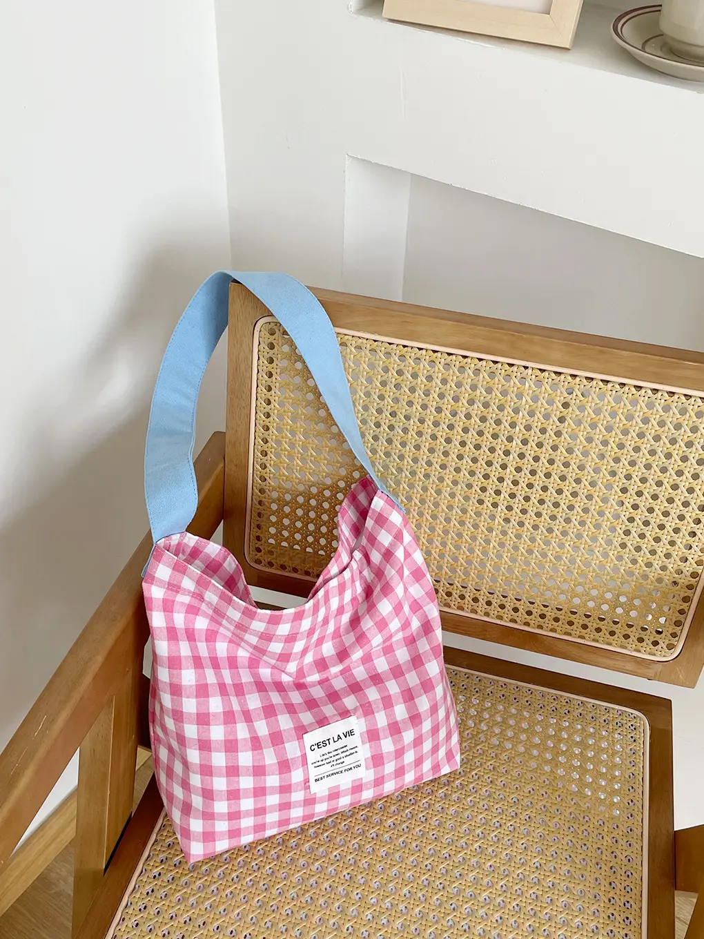Striped Plaid Canvas Shoulder Bag Large Capacity — feature 10