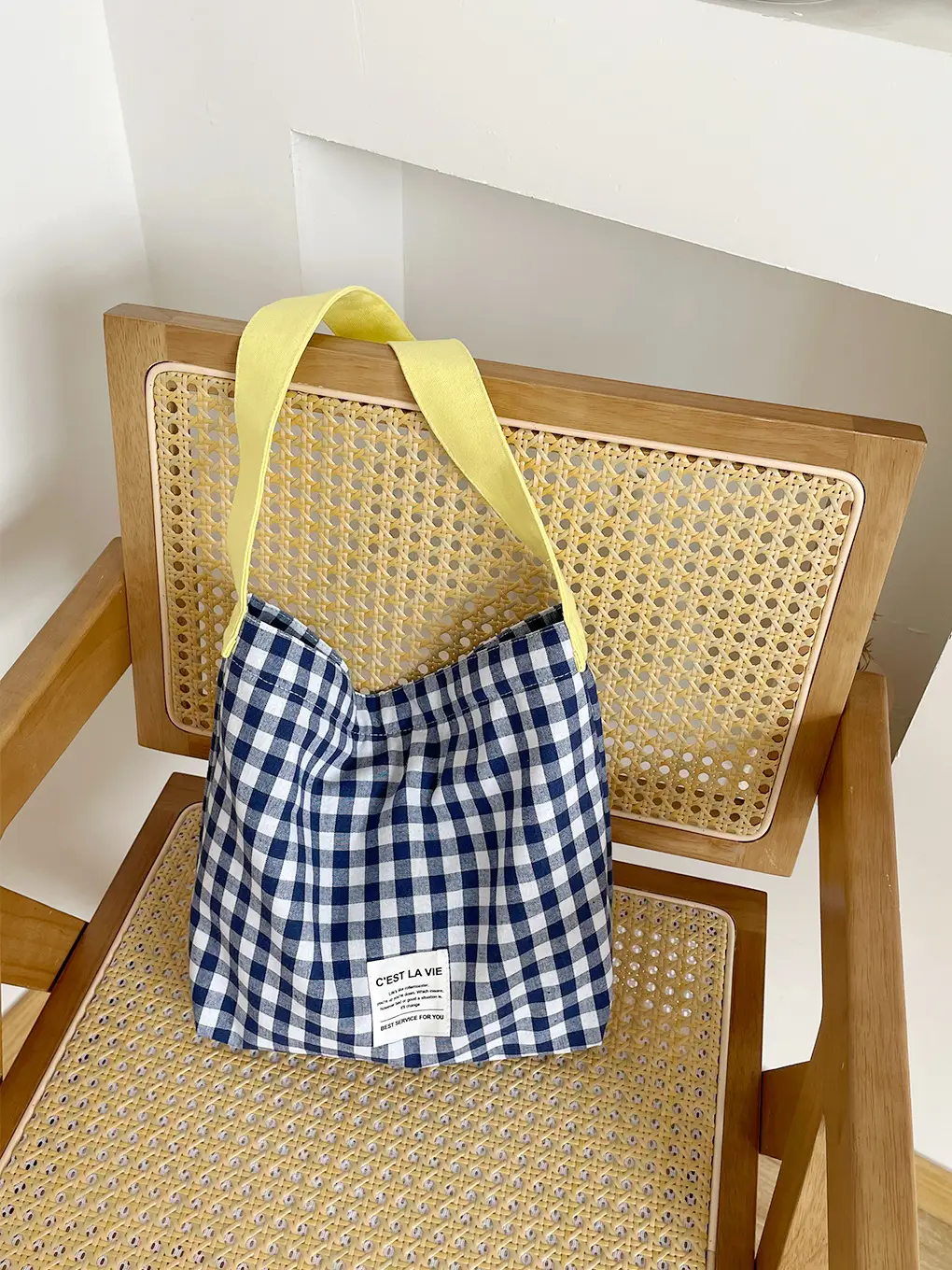 Striped Plaid Canvas Shoulder Bag Large Capacity — feature 13