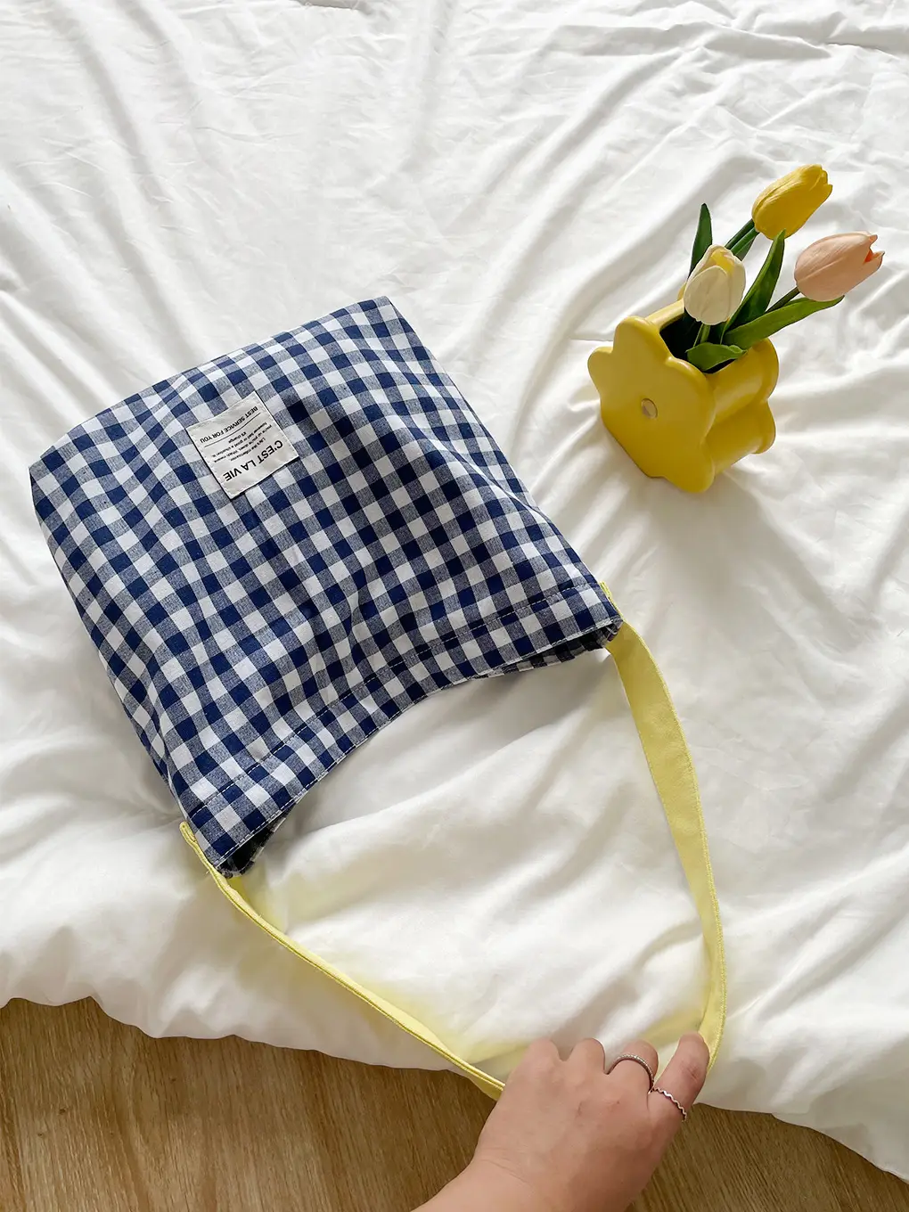 Striped Plaid Canvas Shoulder Bag Large Capacity — feature 14