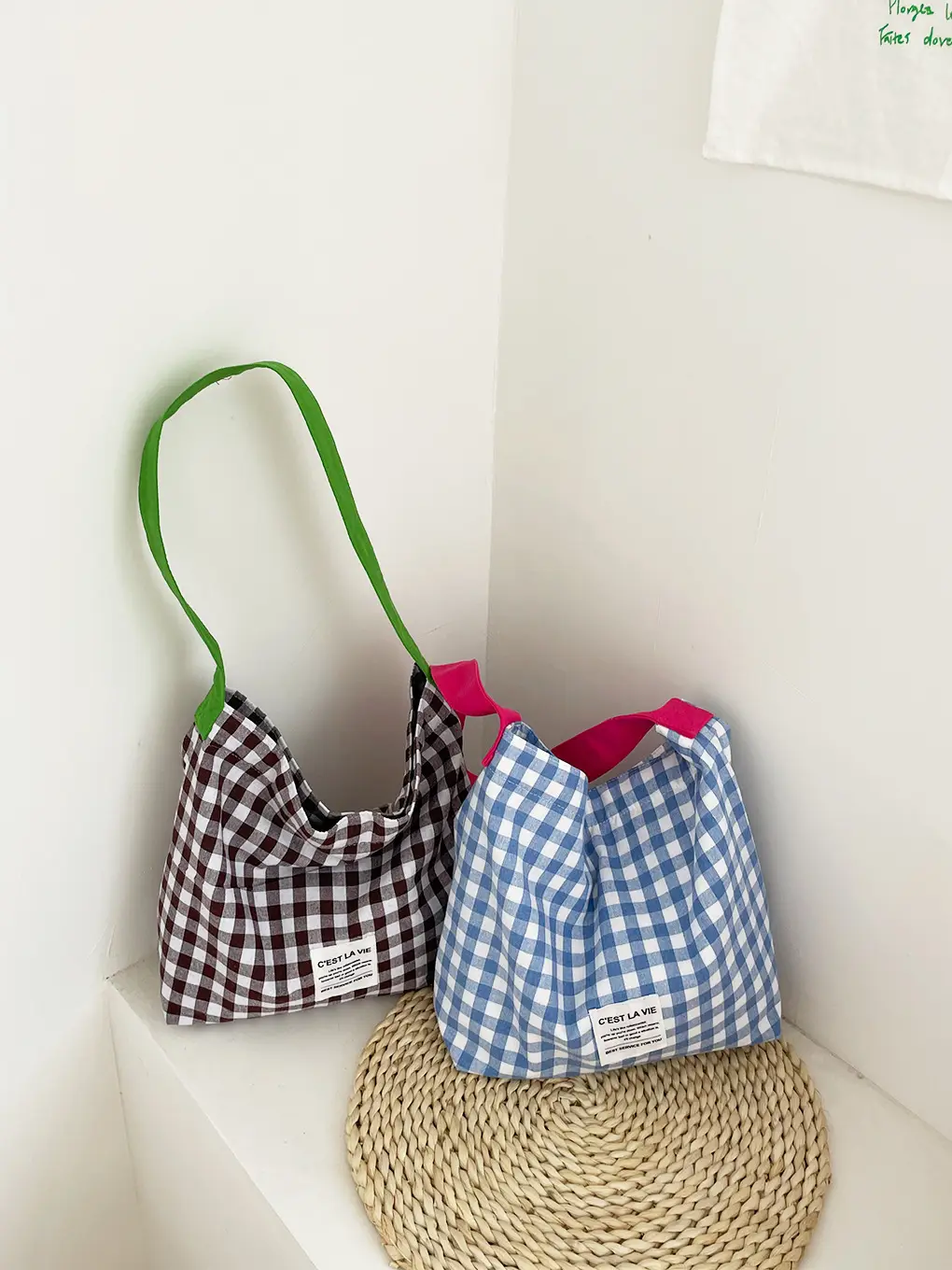 Striped Plaid Canvas Shoulder Bag Large Capacity — feature 15