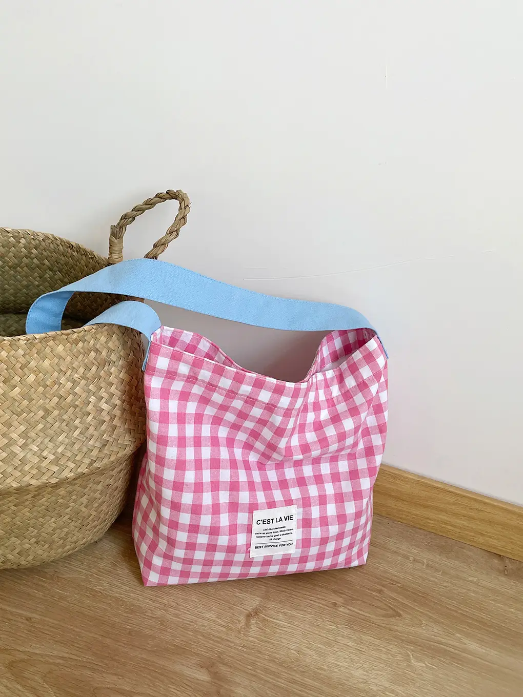 Striped Plaid Canvas Shoulder Bag Large Capacity — feature 9