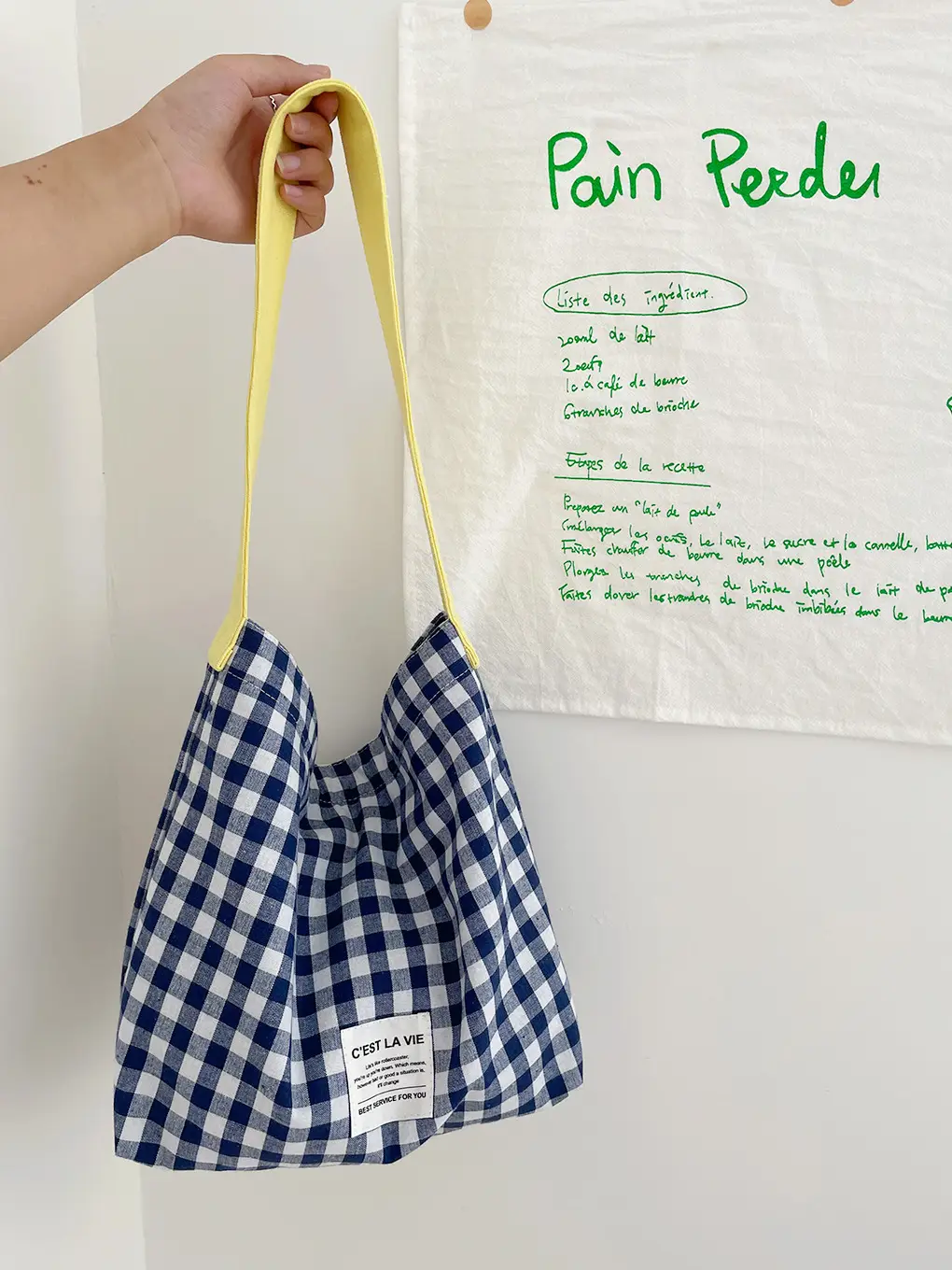 Striped Plaid Canvas Shoulder Bag Large Capacity - Image 2