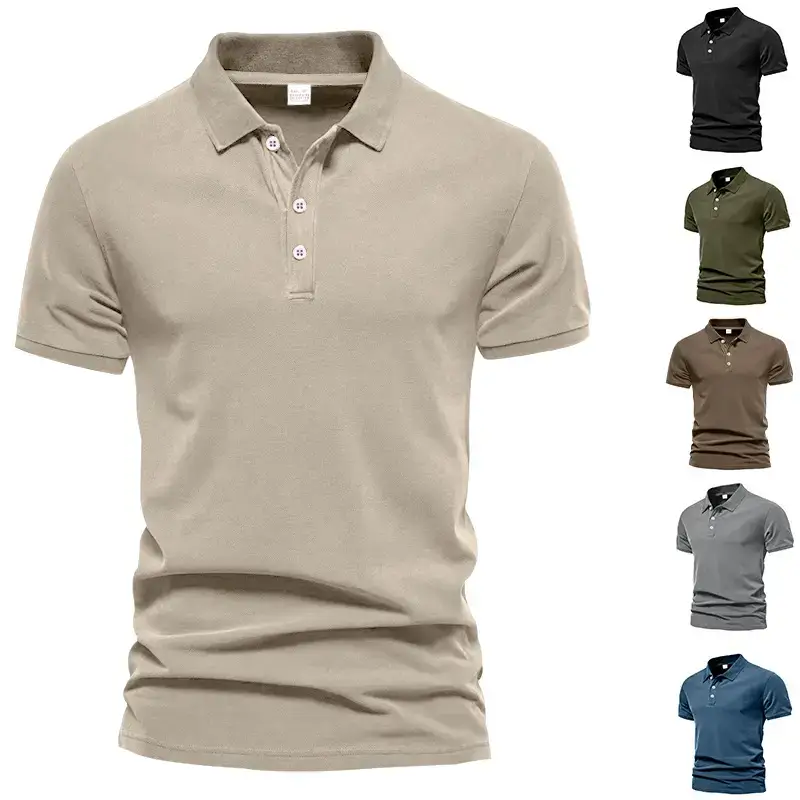 Men's Summer Polo Shirt Beige Short Sleeve T — feature 3