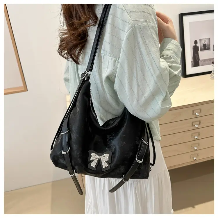 Black Bow Shoulder Bag Women Large Capacity Casual - Image 4