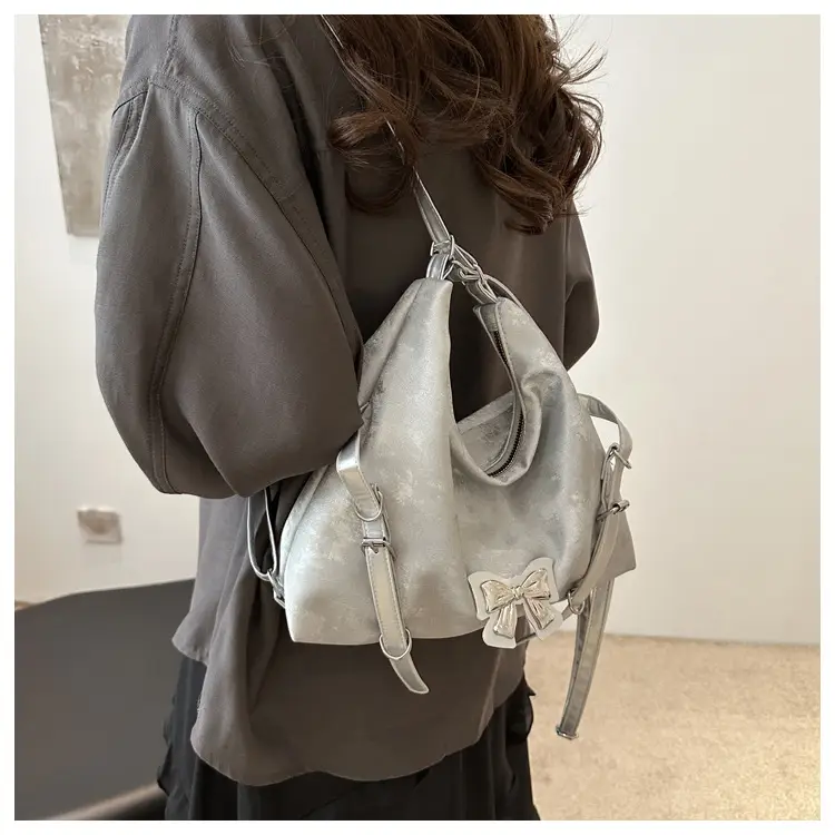 Black Bow Shoulder Bag Women Large Capacity Casual - Image 5