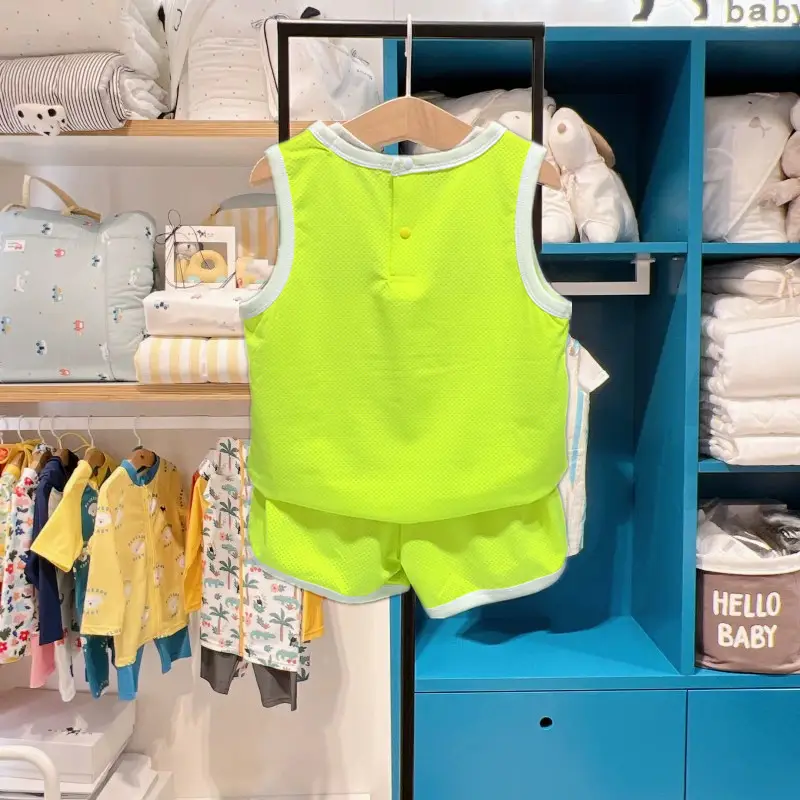 New Boys Sleeveless Vest & Shorts Set Turquoise with Dog Print - Image 4