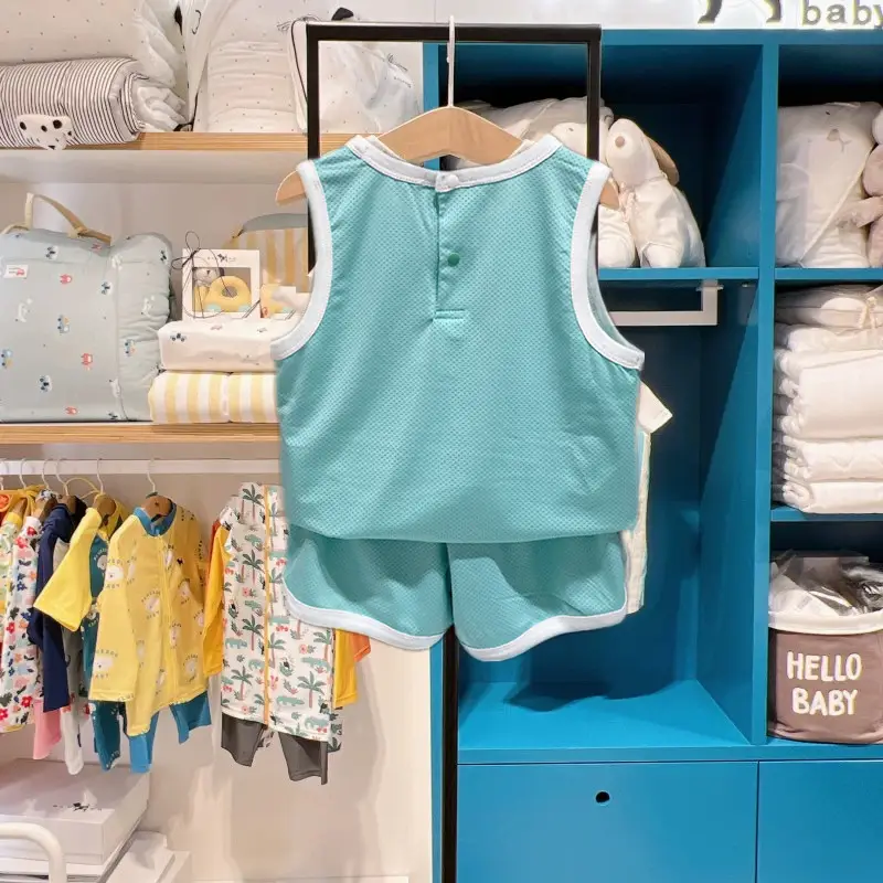 New Boys Sleeveless Vest & Shorts Set Turquoise with Dog Print - Image 5
