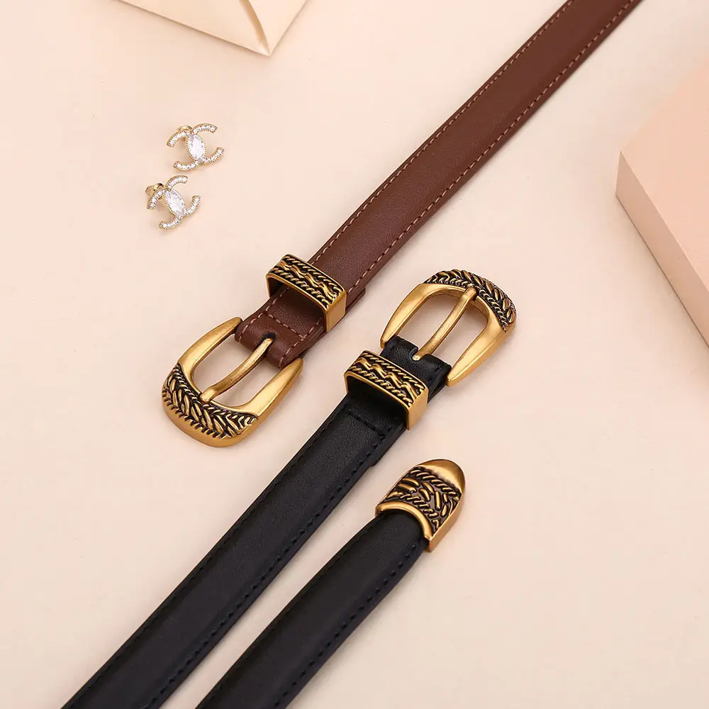 Women Arc De Triomphe Leather Belt with Gold Buckle - Image 4