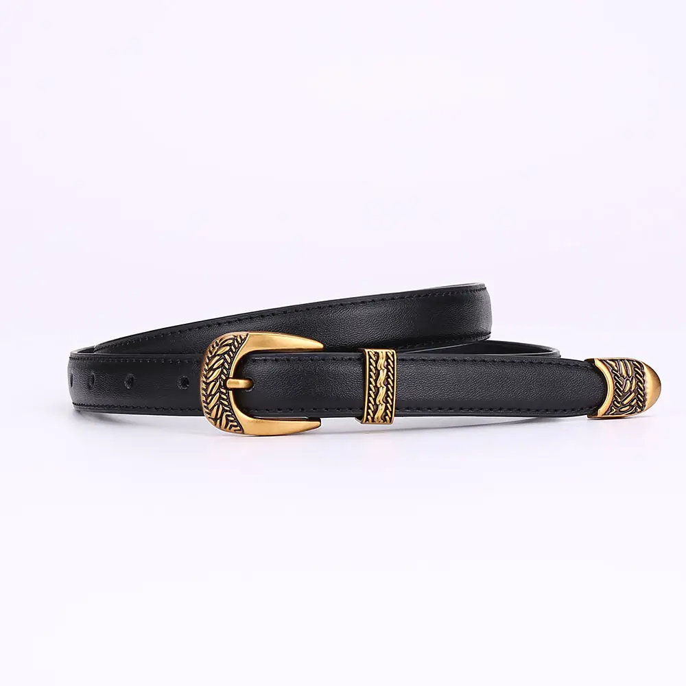Women Arc De Triomphe Leather Belt with Gold Buckle - Image 7