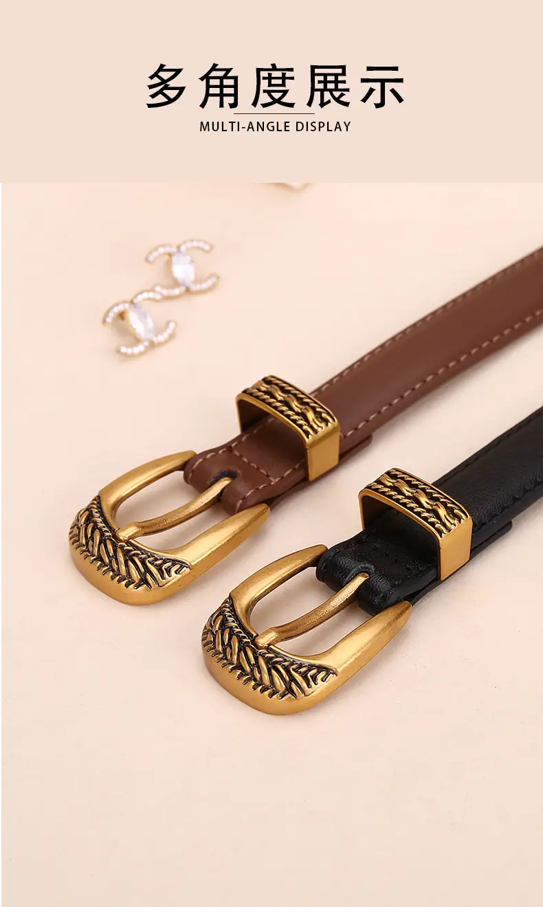 Women Arc De Triomphe Leather Belt with Gold Buckle — feature 12