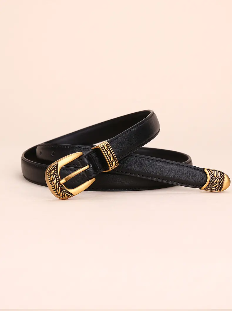 Women Arc De Triomphe Leather Belt with Gold Buckle — feature 13