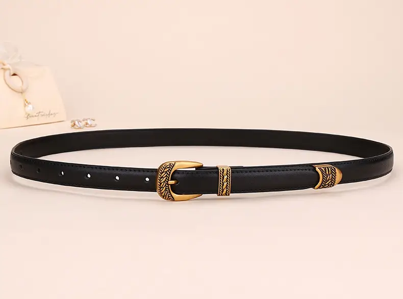 Women Arc De Triomphe Leather Belt with Gold Buckle — feature 14