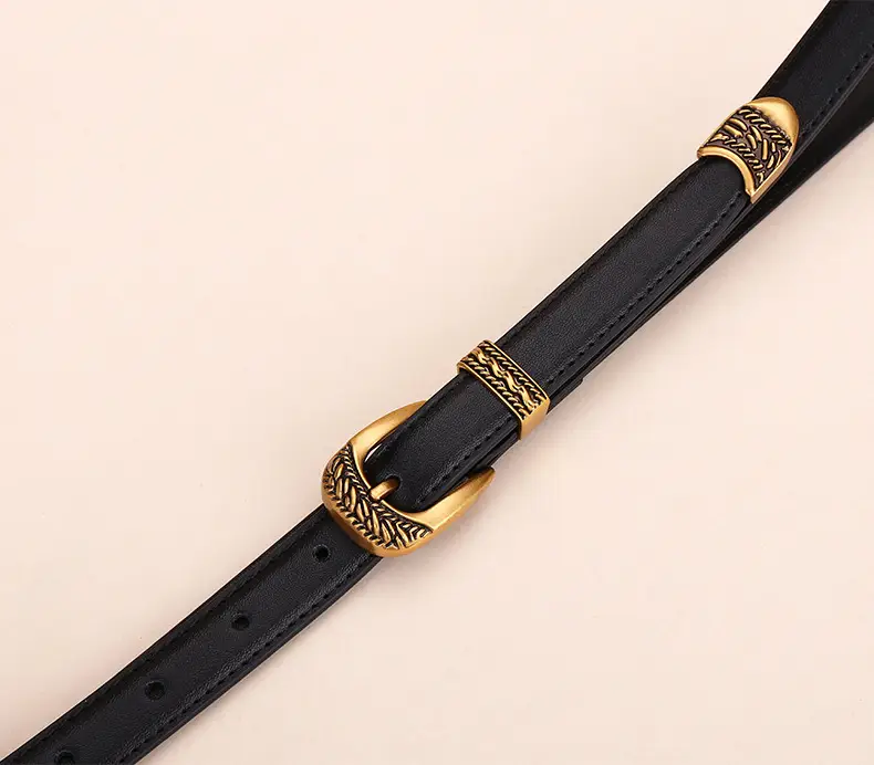 Women Arc De Triomphe Leather Belt with Gold Buckle — feature 15
