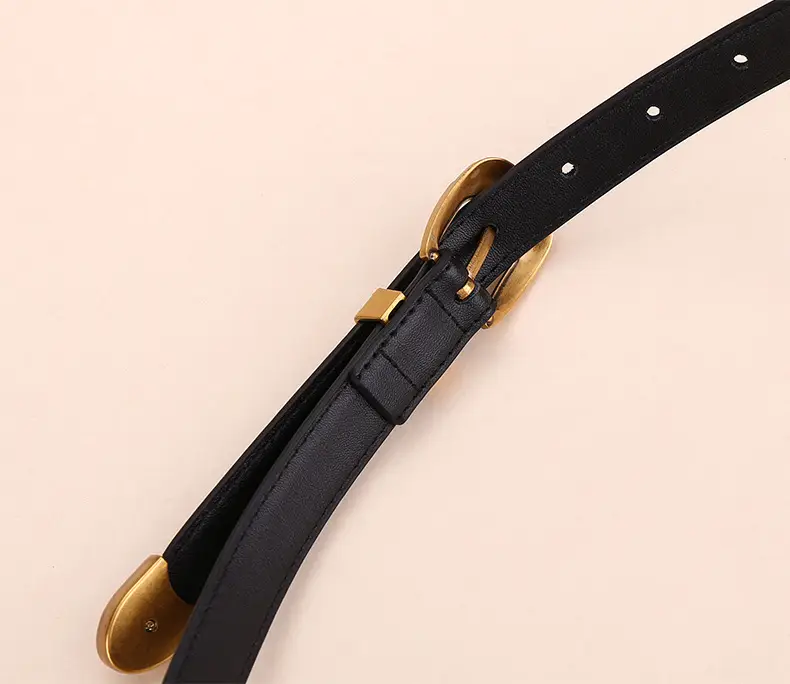 Women Arc De Triomphe Leather Belt with Gold Buckle — feature 16