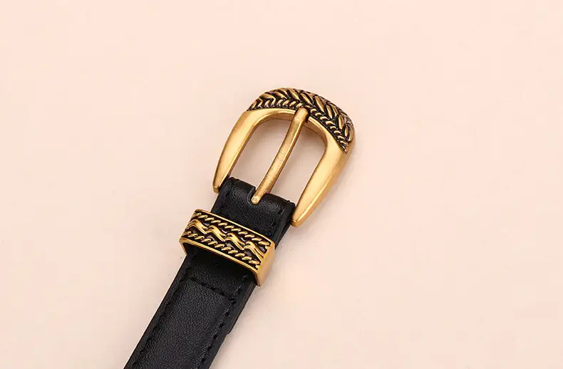 Women Arc De Triomphe Leather Belt with Gold Buckle — feature 17