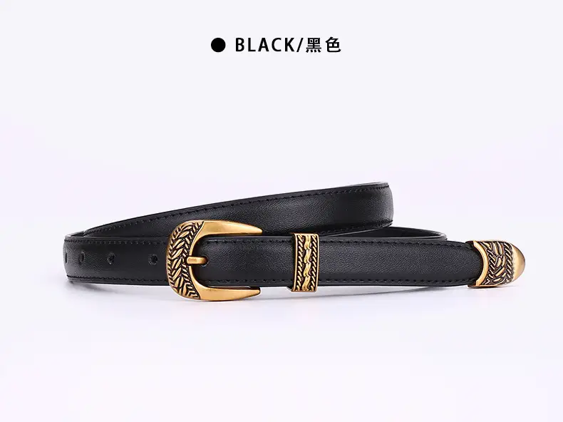 Women Arc De Triomphe Leather Belt with Gold Buckle — feature 19