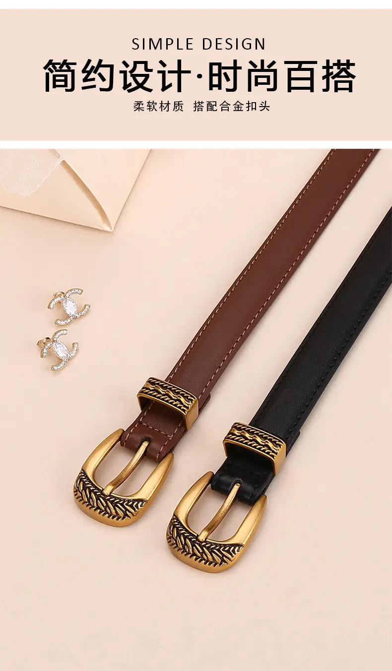 Women Arc De Triomphe Leather Belt with Gold Buckle — feature 2