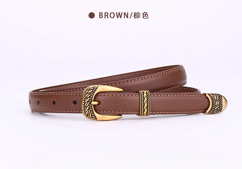Women Arc De Triomphe Leather Belt with Gold Buckle — feature 20