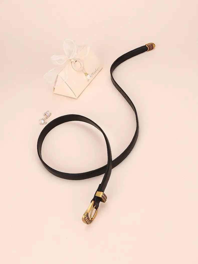 Women Arc De Triomphe Leather Belt with Gold Buckle — feature 21