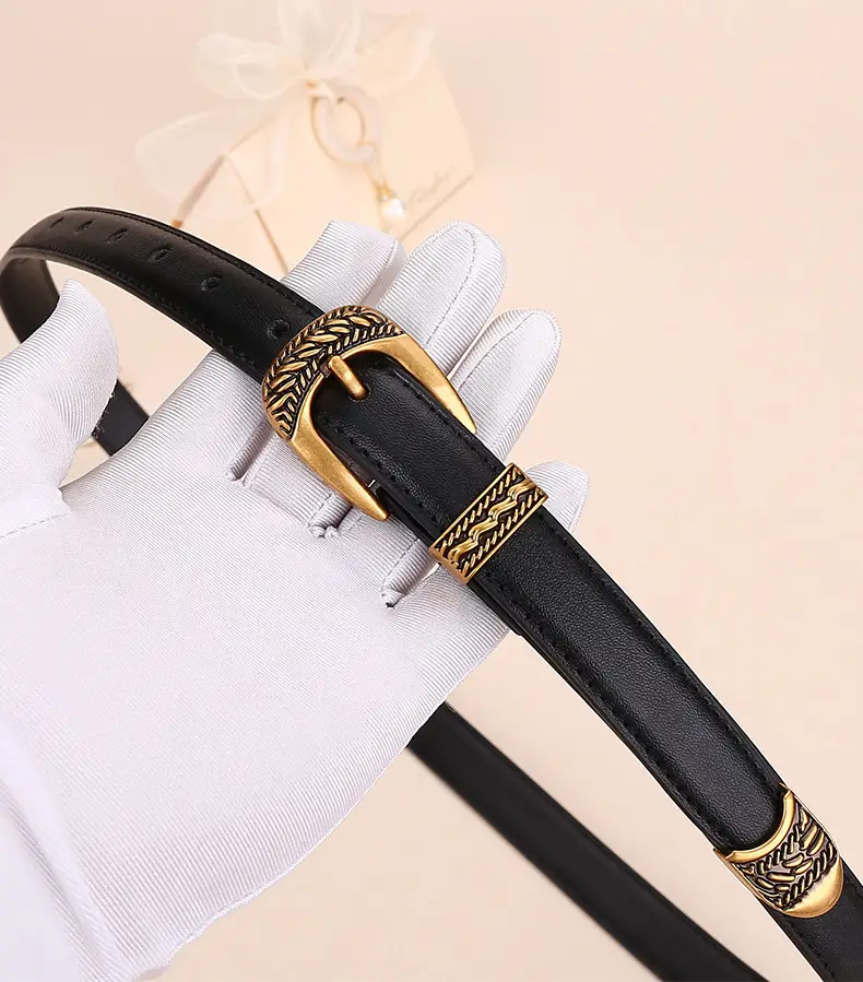 Women Arc De Triomphe Leather Belt with Gold Buckle — feature 22